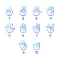 Digits in American sign language pixel perfect gradient linear vector icons set