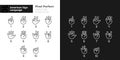 Digits in American sign language pixel perfect linear icons set for dark mode