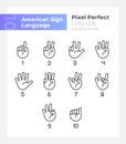 Digits in American sign language pixel perfect linear icons set