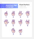 Digits in American sign language pixel perfect RGB color icons set
