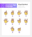 Digits in American sign language pixel perfect RGB color icons set