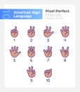 Digits in American sign language pixel perfect RGB color icons set