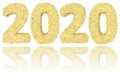 2020 digits composed of colorful stars on glossy white background