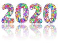 2020 digits composed of colorful stars on glossy white background