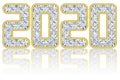 2020 digits composed of gems in golden rim on glossy white background