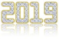 2019 digits composed of gems in golden rim on glossy white