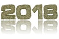 2018 digits composed of military camouflage stripes on glossy white background