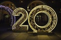 Digits 2020 are lightened on the street. Moscow. New Year decoration