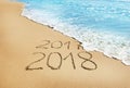 Digits 2017 and 2018 on the sand Royalty Free Stock Photo