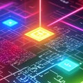 Digits, wireless communications, and matrix of data fill this abstract cyberspace
