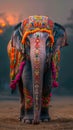 Dignified elephant adorned with tribal ornaments