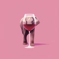 Dignified Elephant With Wine Glass On Pink Background