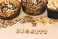Dignity word from wooden blocks Royalty Free Stock Photo