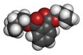 Diisobutyl phthalate DIBP plasticizer molecule. 3D rendering. Atoms are represented as spheres with conventional color coding:.