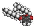 Diisononyl phthalate (DINP) plasticizer molecule. Atoms are represented as spheres with conventional color coding: hydrogen (white