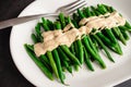 Green Beans with a Dijon-Tahini Sauce and Sesame Seeds Royalty Free Stock Photo