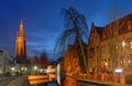 The Dijver Canal with the Church of Our Lady in Brugge, Belgium Royalty Free Stock Photo