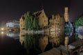 The Dijver Canal At Night, Bruges, Belgium Royalty Free Stock Photo