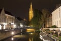 Dijver Canal and the Our Lady Church of Bruges Royalty Free Stock Photo