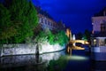 Dijver with the river canal at night, Bruges