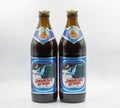 Dikansky evenings Ukrainian dark beer bottles closeup on white Royalty Free Stock Photo