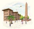 Dikilitas Obelisk sultanahmet turkey istanbul historical places ancient city tourist cartoon