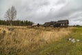 Dilapidated abandoned wooden house.