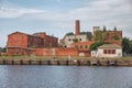 Dilapidated brick buildings on the streets of Liepaja