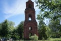 The dilapidated building of the bell tower near the village of Medvedykha Tver region