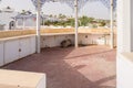 Dilapidated and destroyed bar of the hotel complex in the Arabic style. Crisis and collapse of the tourism industry. Disastrous Royalty Free Stock Photo