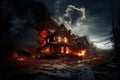 Dilapidated Dramatic house destroyed. Generate Ai Royalty Free Stock Photo