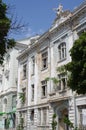 Dilapidated facade of a former bank building