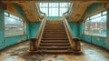 Dilapidated Grand Staircase in Abandoned Building Royalty Free Stock Photo