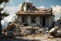 Dilapidated Ruined house after earthquake. Generate Ai