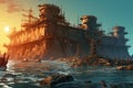 Dilapidated Rusty fortress sea. Generate Ai Royalty Free Stock Photo