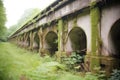 dilapidated stone aqueduct overgrown with moss