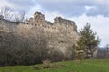 Dilapidated wall of the medieval fortress Chufut-Kale, Crimea Royalty Free Stock Photo