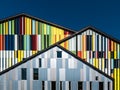 Dilbeek, Flemish Brabant Region, Belgium - abstract colors and lines from the facade of a contemporary music school