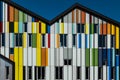 Dilbeek, Flemish Brabant Region, Belgium: Abstract colors and lines from the facade of a contemporary music school