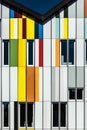 Dilbeek, Flemish Brabant Region, Belgium: Abstract colors and lines from the facade of a contemporary music school