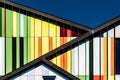 Abstract colors and lines from the facade of a contemporary music school