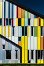 Abstract colors and lines from the facade of a contemporary music school