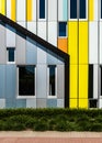 Abstract colors and lines from the facade of a contemporary music school