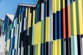 Abstract colors and lines from the facade of a contemporary music school