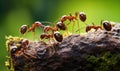 The diligent ants march in unison, carrying their food payload