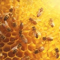 Diligent bees at work, close up on honey filled cells Royalty Free Stock Photo