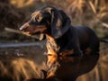 The Diligent Dachshund and His Reflection