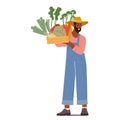 Diligent Farmer Male Character Proudly Cradles A Wooden Crate Brimming With Freshly Harvested, Vibrant Vegetables