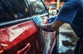 Diligent Man car sponge self wash. Generate Ai