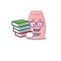 A diligent student in baby cream mascot design concept read many books